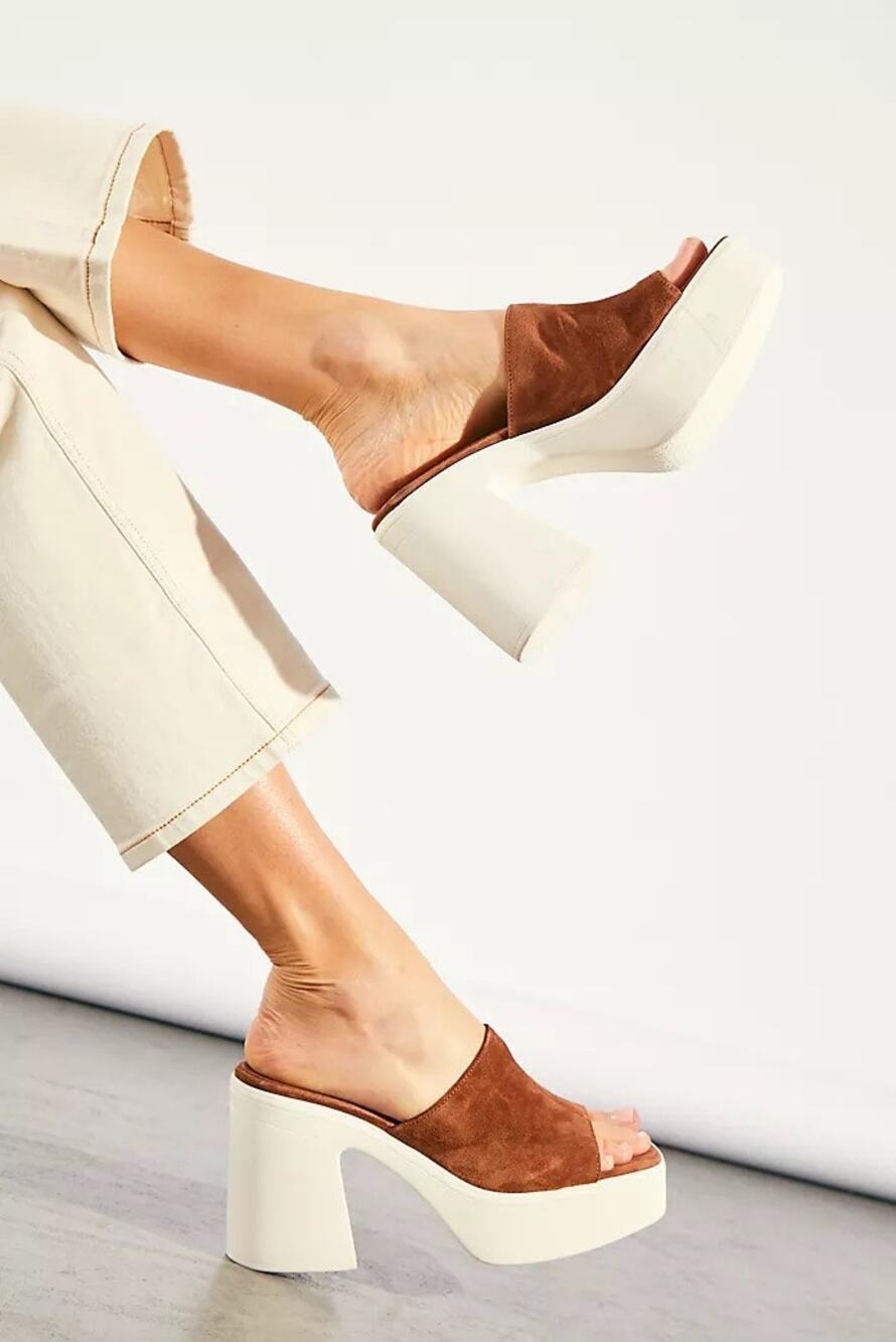 Free People Zoe Platform Mule Sandals Camel Suede Block Heel 37